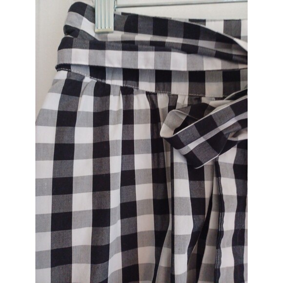J. Crew black white cotton gingham midiskirt 2 tie waist ruffle holiday preppy - Picture 3 of 12